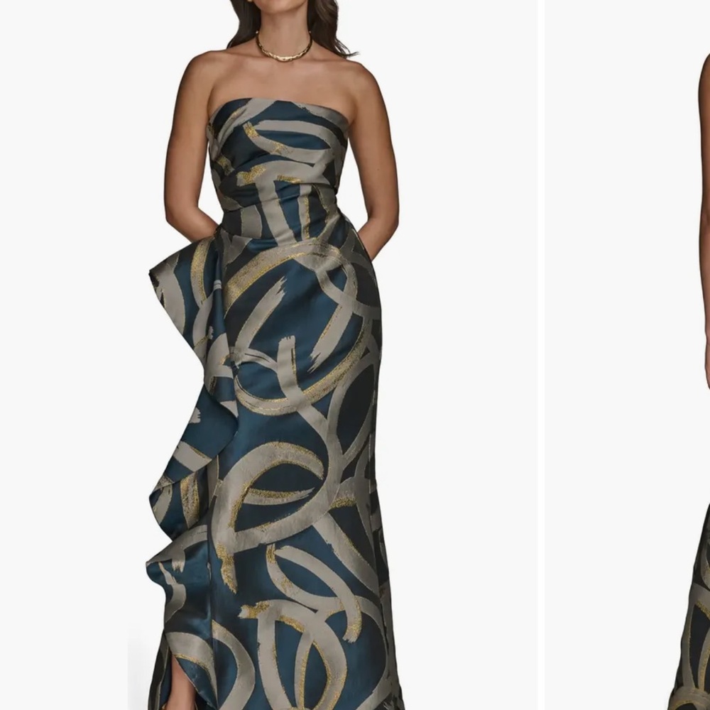 Donna Karan Strapless Metallic Jacquard Trumpet Gown